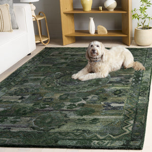 Safavieh Anatolia Hand-Tufted Dark Green Grey Area Rug — Bohemian Low-Profile Polyester Pile, Durable Elegance 5'-0" x 8'-0" AN411W-5