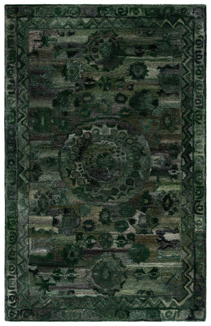 Safavieh Anatolia Hand-Tufted Round Rug In Dark Green And Grey — Bohemian Elegance, Soft Polyester Comfort 6'-0" x 6'-0" AN411W-6R
