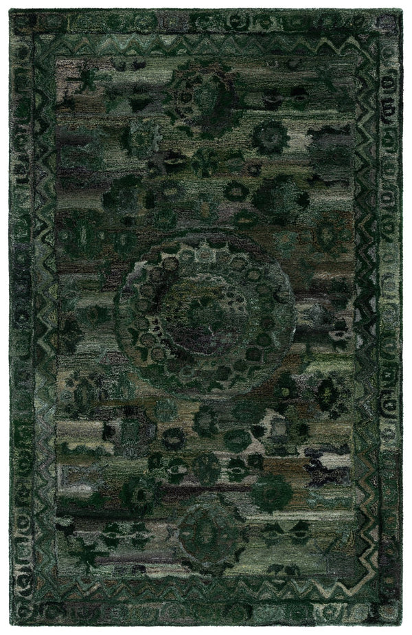 Safavieh Anatolia Hand-Tufted Round Rug In Dark Green And Grey — Bohemian Elegance, Soft Polyester Comfort 6'-0" x 6'-0" AN411W-6R