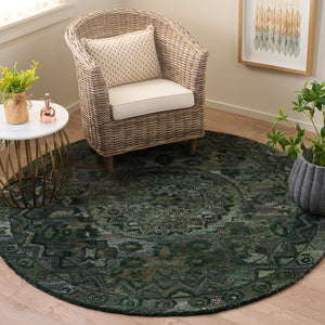 Safavieh Anatolia Hand-Tufted Dark Green & Grey Area Rug — Bohemian-Modern Low-Profile Polyester Pile (Square) 6'-0" x 6'-0" AN411W-6SQ