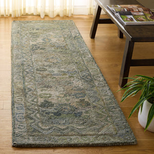 Safavieh Anatolia Hand-Tufted Dark Green Brown Runner Rug — Bohemian Low-Pile Polyester Hallway Accent, Durable 2'-3" x 8'-0" AN411X-28