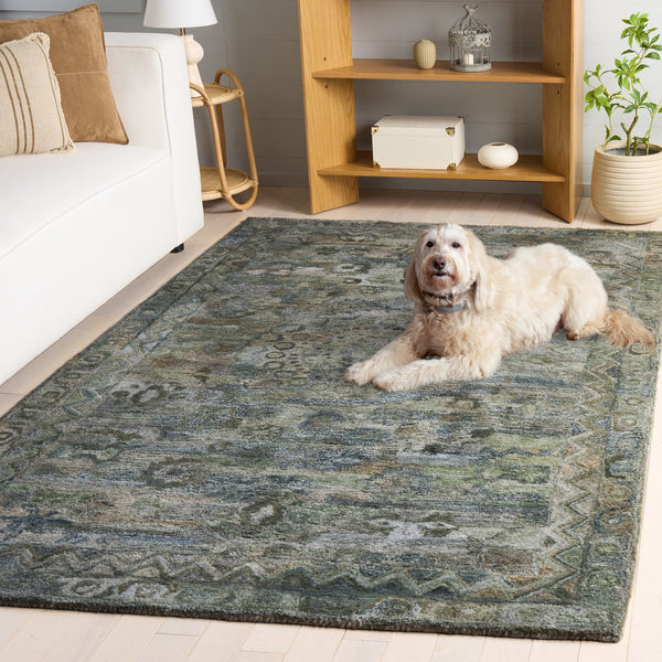 Safavieh Anatolia Hand-Tufted Dark Green Brown Runner Rug — Bohemian Low-Pile Polyester Hallway Accent, Durable 2'-3" x 8'-0" AN411X-28