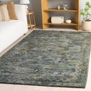 Safavieh Anatolia Hand‑Tufted Dark Green Brown Area Rug — Bohemian Abstract Polyester Pile, Durable Craftsmanship 5'-0" x 8'-0" AN411X-5