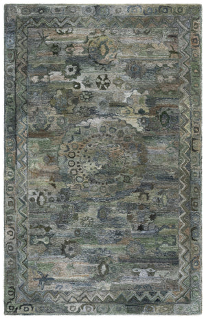 Safavieh Anatolia Hand‑Tufted Dark Green & Brown Area Rug — Low‑Profile Polyester Pile, Bohemian Charm Backing 4'-0" x 6'-0" AN411X-4