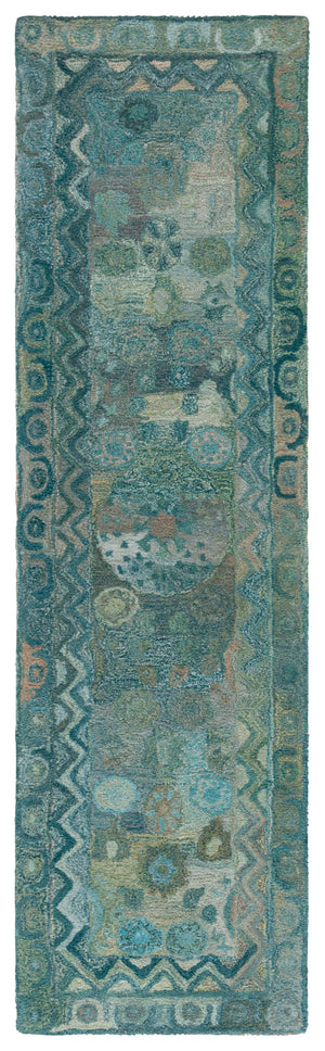 Safavieh Anatolia 411 Hand Tufted Transitional Rug Aqua / Green Polyester Pile