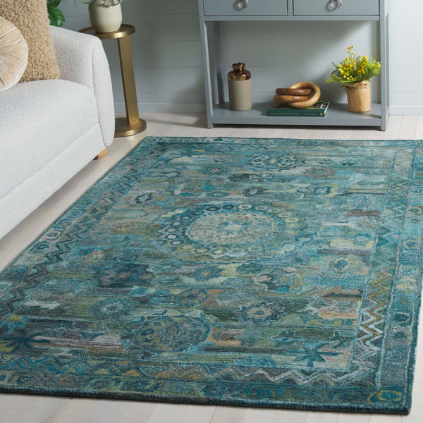 Safavieh Anatolia 411 Hand Tufted Transitional Rug Aqua / Green Polyester Pile