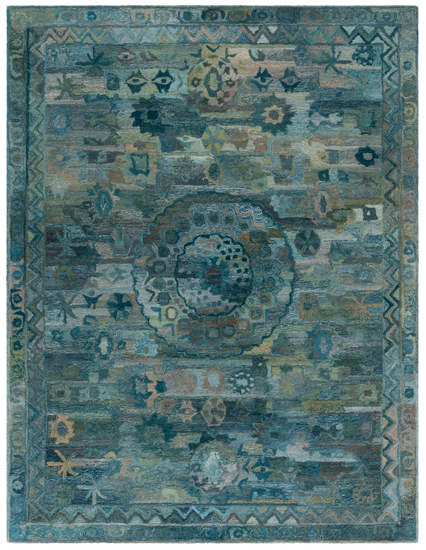 Safavieh Anatolia Hand-tufted Area Rug - Luxurious 8' X 10' Design With Elegant Indian Craftsmanship & Style Aqua ,Green Polyester Pile An411y-7r