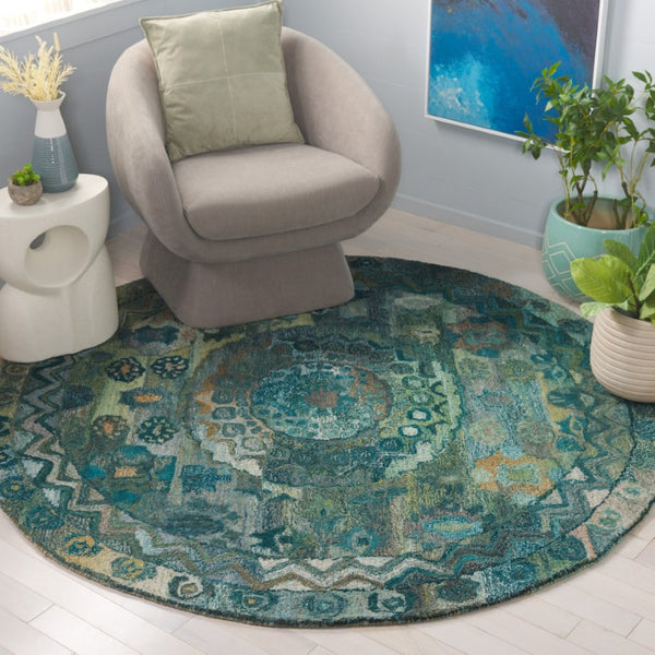 Safavieh Anatolia Hand-Tufted Transitional Area Rug Aqua Green Polyester Pile Living Room AN411Y