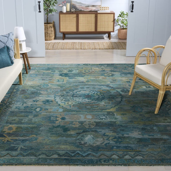 Safavieh Anatolia Hand-Tufted Transitional Area Rug Aqua Green Polyester Pile Living Room AN411Y