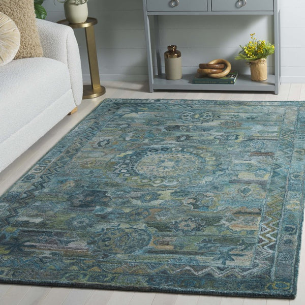Safavieh Anatolia Hand-Tufted Transitional Area Rug Aqua Green Polyester Pile Living Room AN411Y