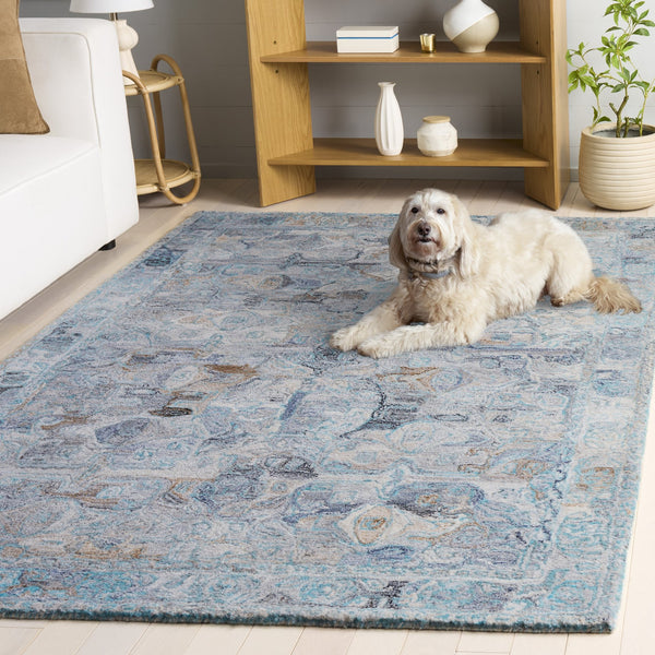 Safavieh Anatolia Bohemian Round Area Rug Turquoise & Grey Hand-Tufted Polyester Plush Low-Profile Accent 6'-0" x 6'-0" AN412K-6R