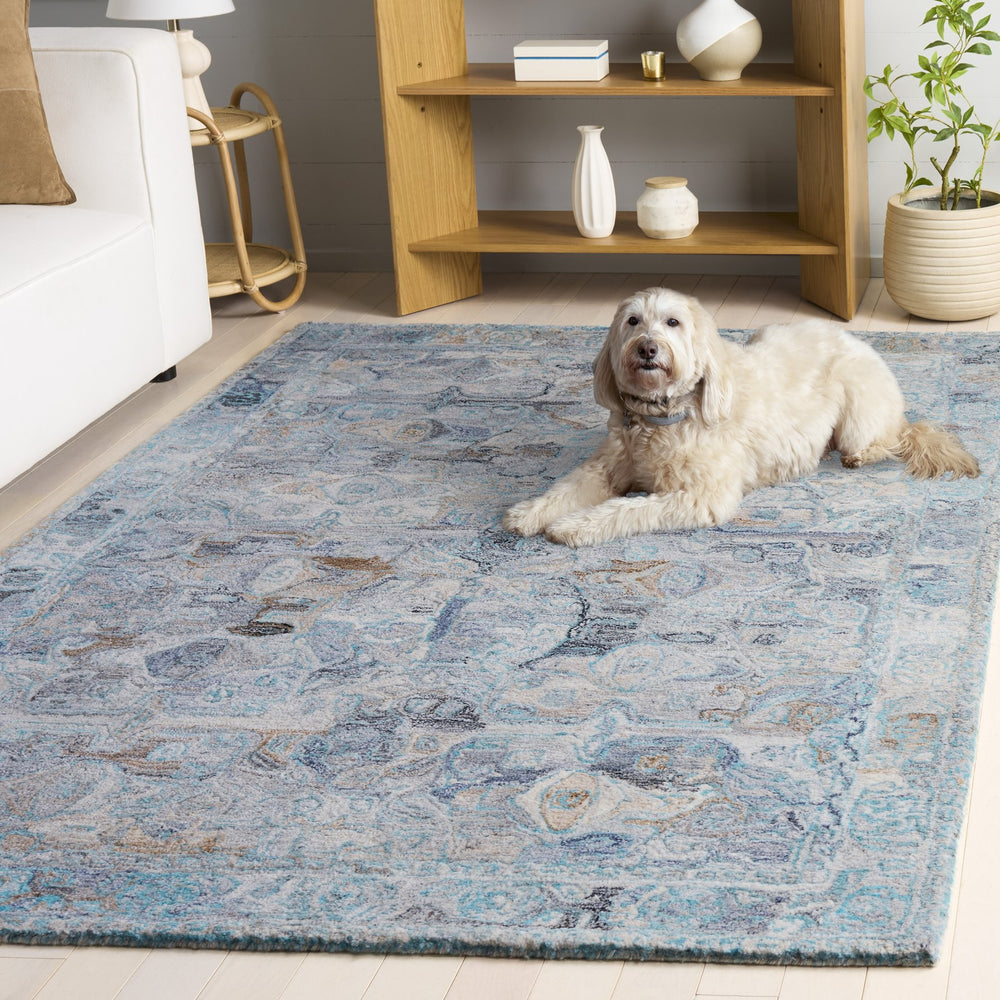 Safavieh Anatolia Hand-Tufted Turquoise Grey Area Rug — Soft Polyester Pile, Bohemian Minimalist Chic For Living Rooms 8'-0" x 10'-0" AN412K-8