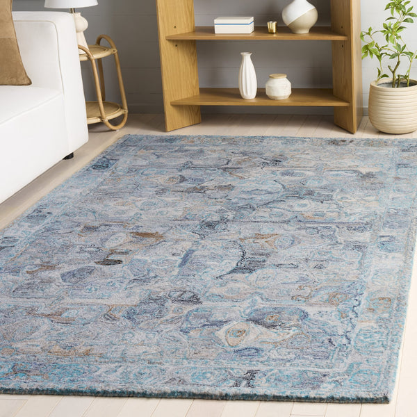 Safavieh Anatolia Bohemian Round Area Rug Turquoise & Grey Hand-Tufted Polyester Plush Low-Profile Accent 6'-0" x 6'-0" AN412K-6R