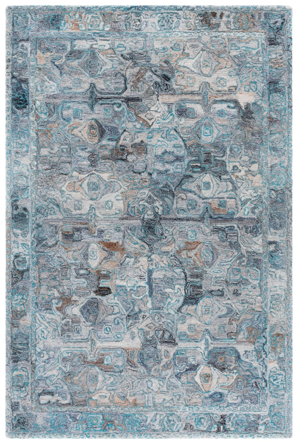 Safavieh Anatolia Hand-Tufted Turquoise Grey Area Rug — Low-Profile 1/2" Pile, Soft Polyester, Boho Chic Decor 6'-0" x 6'-0" AN412K-6SQ
