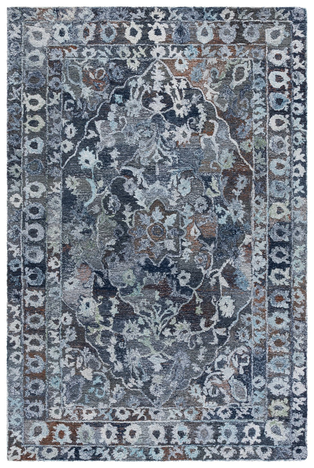 Safavieh Anatolia Hand-Tufted Grey Ivory Area Rug — Subtle Floral Motif, Durable Polyester Pile, 1/2" Plush 9'-0" x 12'-0" AN413F-9