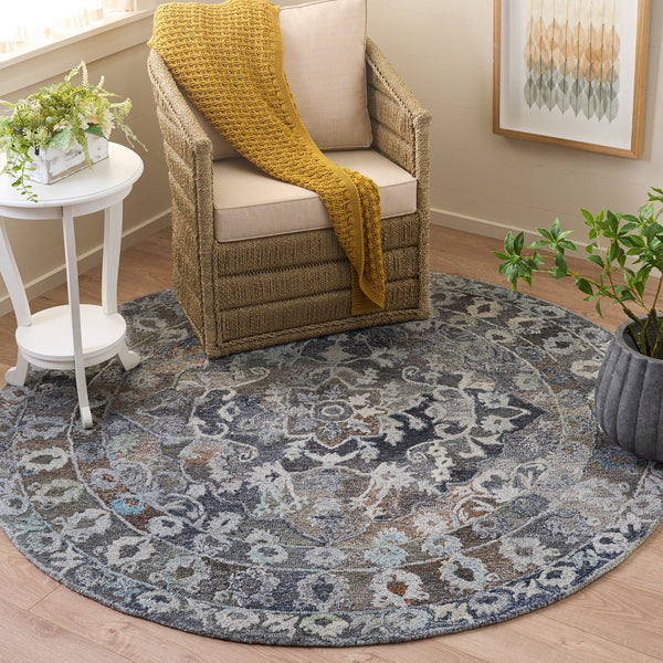Safavieh Anatolia Hand-Tufted Grey Ivory Bohemian Area Rug — Low Pile Polyester, Subtle Floral Motif, Versatile Decor 6'-0" x 9'-0" AN413F-6