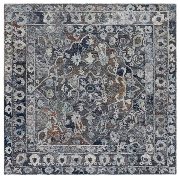 Safavieh Anatolia Hand-Tufted Grey Ivory Bohemian Area Rug — Low Pile Polyester, Subtle Floral Motif, Versatile Decor 6'-0" x 9'-0" AN413F-6