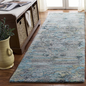 Safavieh Anatolia Hand-Tufted Grey Turquoise Runner Rug — Transitional Boho Medallion, Durable Polyester Pile 2'-3" x 8'-0" AN414F-28