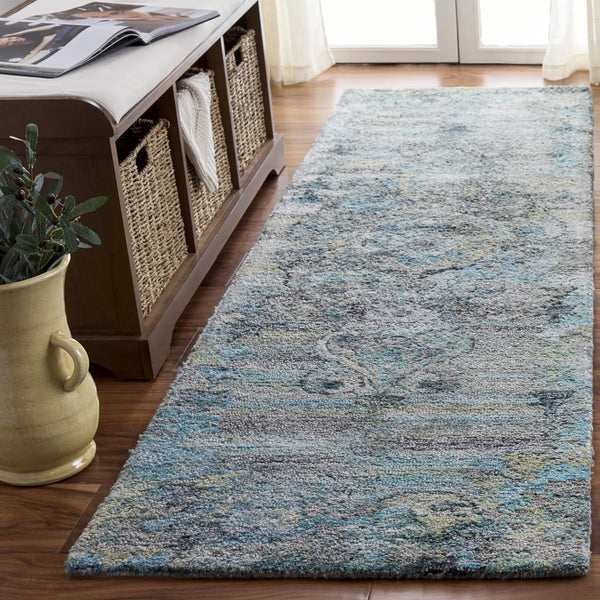 Safavieh Anatolia Hand-Tufted Round Rug In Grey & Turquoise Medallion — Durable Polyester, Boho-Modern Flair 6'-0" x 6'-0" AN414F-6R