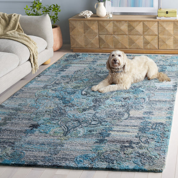 Safavieh Anatolia Hand-Tufted Grey Turquoise Runner Rug — Transitional Boho Medallion, Durable Polyester Pile 2'-3" x 8'-0" AN414F-28