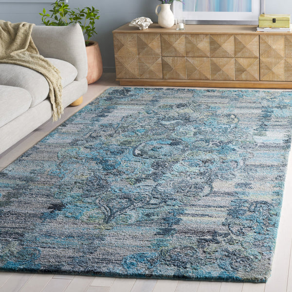 Safavieh Anatolia Hand-Tufted Grey Turquoise Area Rug — Soft Polyester Pile, Low Profile, Boho-Modern Charm 4'-0" x 6'-0" AN414F-4