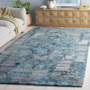 Safavieh Anatolia Hand-Tufted Grey Turquoise Area Rug — Low Plush 1/2" Pile, Bohemian-Transitional Style, Durable Polyester 8'-0" x 10'-0" AN414F-8