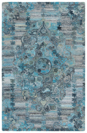 Safavieh Anatolia Hand-Tufted Grey Turquoise Area Rug — Low Plush 1/2" Pile, Bohemian-Transitional Style, Durable Polyester 8'-0" x 10'-0" AN414F-8