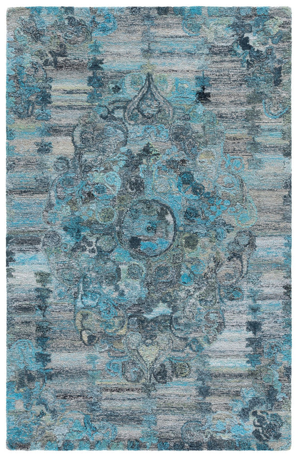 Safavieh Anatolia Hand-Tufted Grey Turquoise Area Rug — Low Plush 1/2" Pile, Bohemian-Transitional Style, Durable Polyester 8'-0" x 10'-0" AN414F-8
