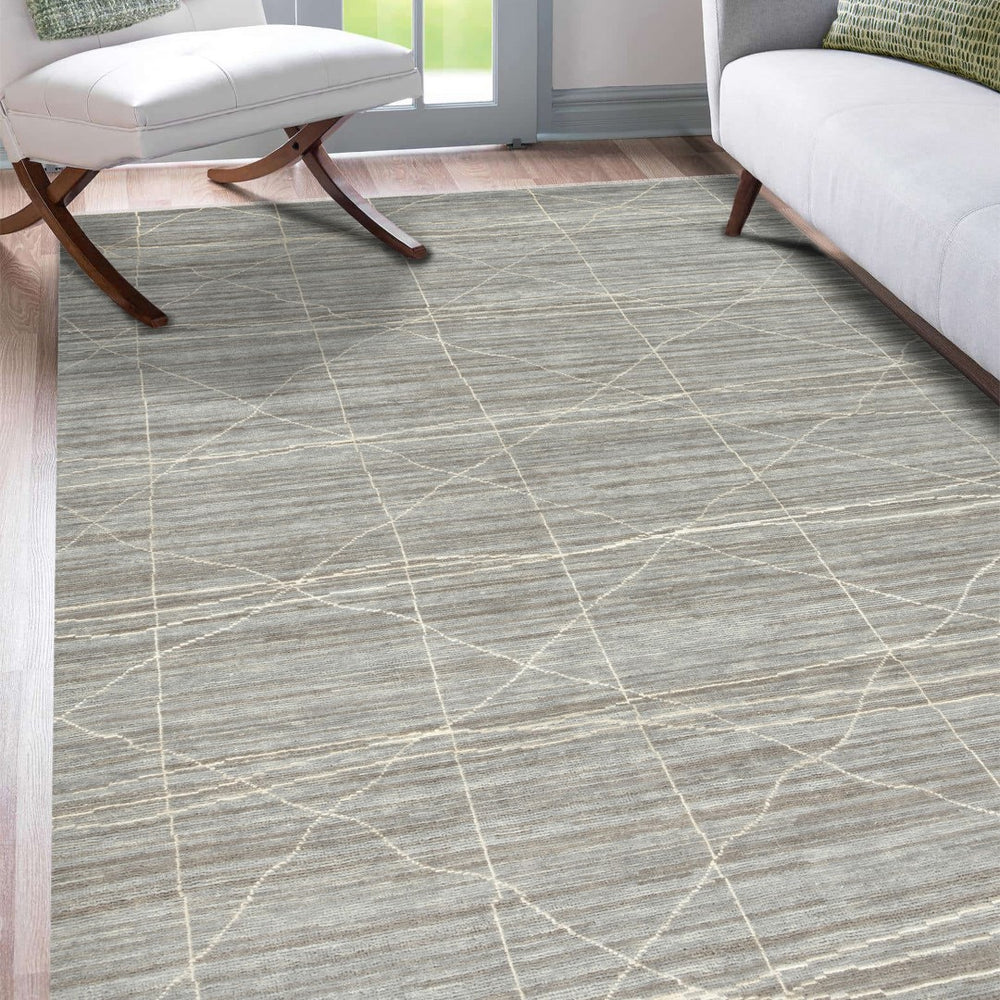 AMER Rugs Anna  ANN-3 Hand-Knotted Handmade Raw Handspun New Zealand Wool Transitional Geometric Rug Gray 2'6" x 8'