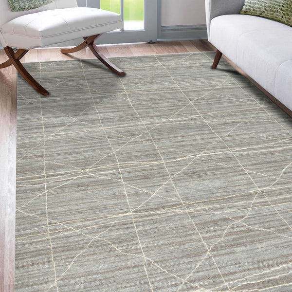 AMER Rugs Anna  ANN-3 Hand-Knotted Handmade Raw Handspun New Zealand Wool Transitional Geometric Rug Gray 2'6" x 8'