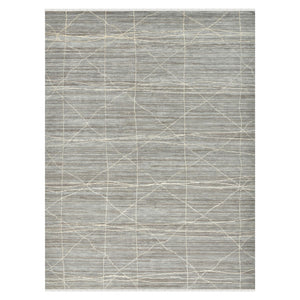 AMER Rugs Anna  ANN-3 Hand-Knotted Handmade Raw Handspun New Zealand Wool Transitional Geometric Rug Gray 2'6" x 8'