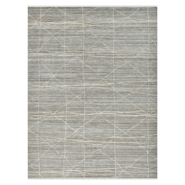 AMER Rugs Anna  ANN-3 Hand-Knotted Handmade Raw Handspun New Zealand Wool Transitional Geometric Rug Gray 2'6" x 8'