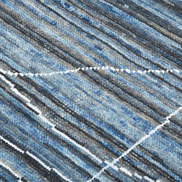AMER Rugs Anna  ANN-4 Hand-Knotted Handmade Raw Handspun New Zealand Wool Transitional Geometric Rug Navy Blue 2'6" x 8'