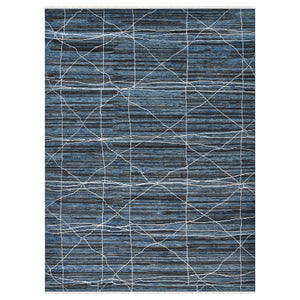AMER Rugs Anna  ANN-4 Hand-Knotted Handmade Raw Handspun New Zealand Wool Transitional Geometric Rug Navy Blue 2'6" x 8'
