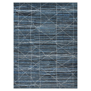 Amer Rugs Anna Modern Geometric Hand-knotted Area Rug In Luxurious New Zealand Wool For Timeless Elegance Navy Blue Wool, Viscose Ann40810