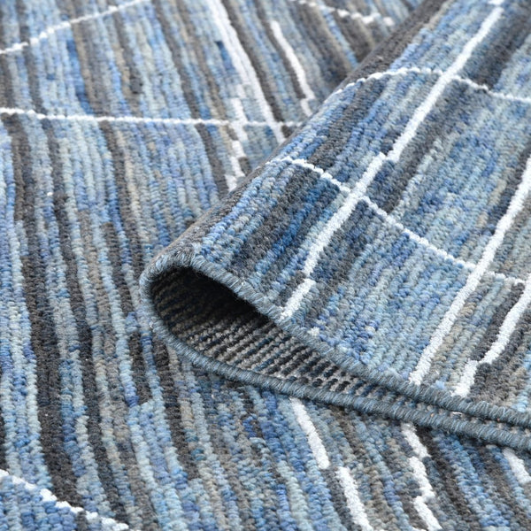 Amer Rugs Anna Modern Geometric Hand-knotted Area Rug In Luxurious New Zealand Wool For Timeless Elegance Navy Blue Wool, Viscose Ann40810