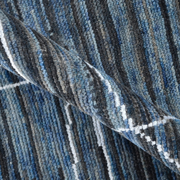 AMER Rugs Anna  ANN-4 Hand-Knotted Handmade Raw Handspun New Zealand Wool Transitional Geometric Rug Navy Blue 2'6" x 8'