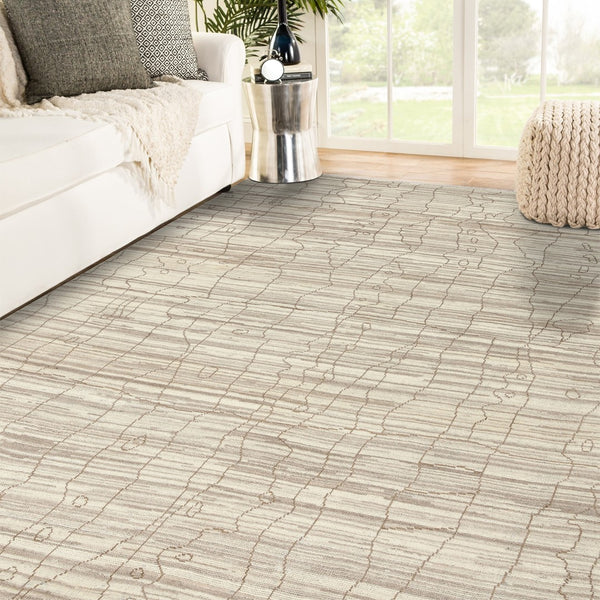 AMER Rugs Anna  ANN-6 Hand-Knotted Handmade Raw Handspun New Zealand Wool Transitional Geometric Rug Beige 2'6" x 8'