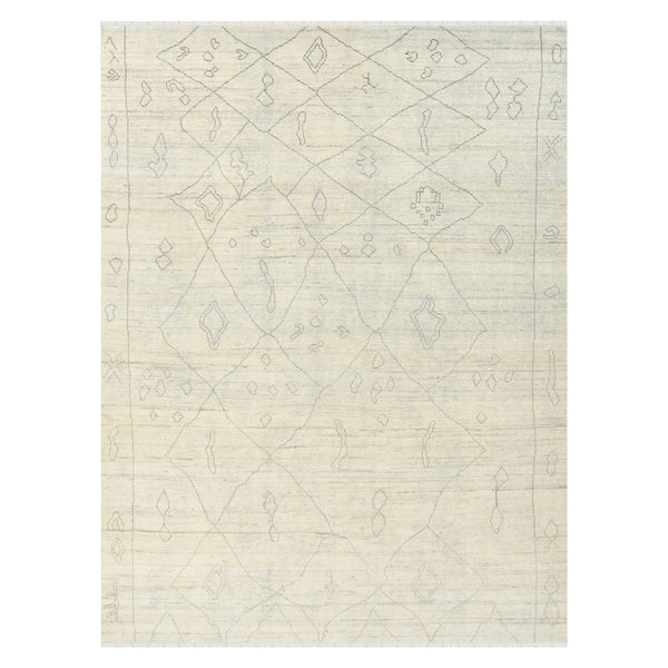 AMER Rugs Anna  ANN-8 Hand-Knotted Handmade Raw Handspun New Zealand Wool Transitional Geometric Rug Ivory 2'6" x 8'