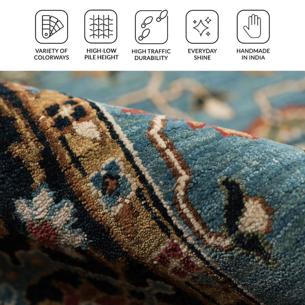 Amer Rugs Antiquity Hand-knotted Area Rug - Elegant Persian-inspired Design In Premium New Zealand Wool Turquoise Wool Anq120810