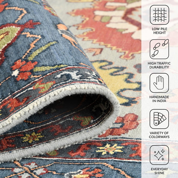 Amer Rugs Antiquity Hand-knotted Area Rug - Elegant Persian-inspired Design In Premium New Zealand Wool Sky Blue,Denim Wool Anq151215