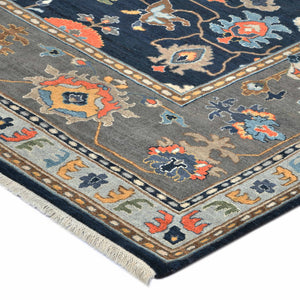 AMER Rugs Antiquity  ANQ-16 Hand-Knotted Handmade Raw Handspun New Zealand Wool Classic Persian Rug Navy Blue 9' x 12'