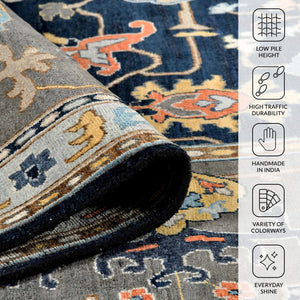 Amer Rugs Antiquity Hand-knotted Area Rug - Elegant Persian-inspired Design In Premium New Zealand Wool Navy Blue Wool Anq161014