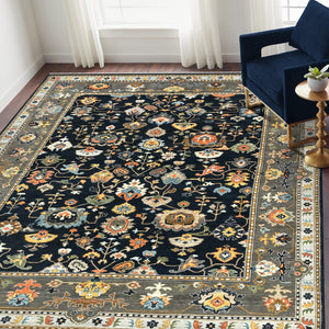 AMER Rugs Antiquity  ANQ-16 Hand-Knotted Handmade Raw Handspun New Zealand Wool Classic Persian Rug Navy Blue 9' x 12'