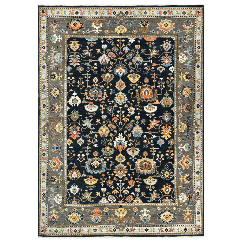 AMER Rugs Antiquity  ANQ-16 Hand-Knotted Handmade Raw Handspun New Zealand Wool Classic Persian Rug Navy Blue 9' x 12'