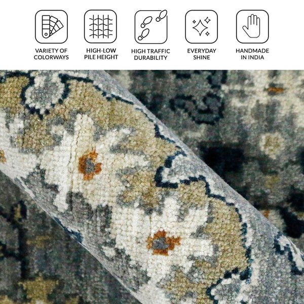 Amer Rugs Antiquity Hand-knotted Area Rug - Elegant Persian-inspired Design In Premium New Zealand Wool Fog Wool Anq520810