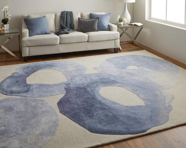 Feizy Rugs Anya Hand-Tufted Wool Viscose Abstract Area Rug Watercolor Blue Ivory Large Room ANY8887FBLU000J00