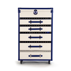 Zentique Adalyn Cabinet - Elegant Storage Solution In Cream & Blue Pu With Chrome Accents For Your Home White,Blue Pu,Chrome Hardware Stainless Steel,Solid Chinese Ash Wood,Cream & Blue Pu Ahp0852