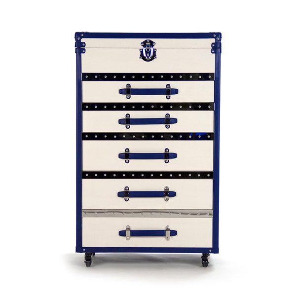 Zentique Adalyn Cabinet - Elegant Storage Solution In Cream & Blue Pu With Chrome Accents For Your Home White,Blue Pu,Chrome Hardware Stainless Steel,Solid Chinese Ash Wood,Cream & Blue Pu Ahp0852