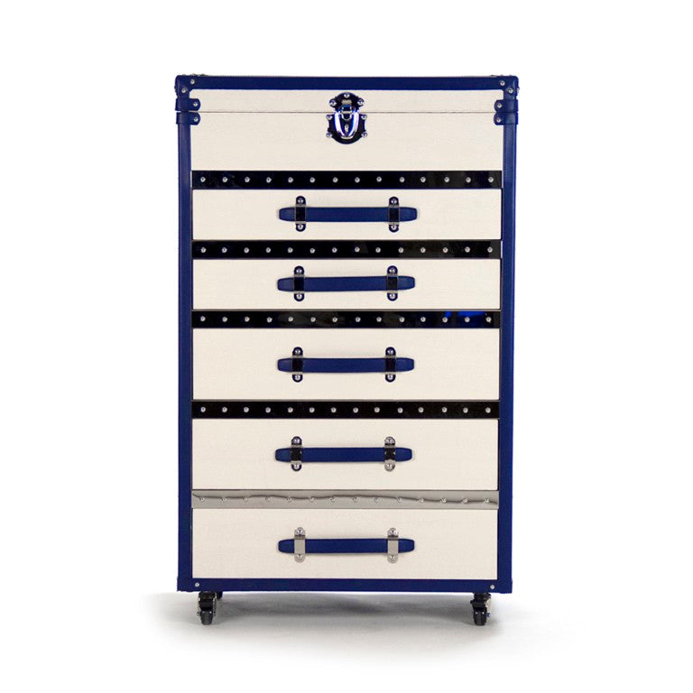 Zentique Adalyn Cabinet with Lid — Compact 30"W Solid Ash Storage Cabinet Cream & Blue PU Finish, Modern Design AHP0852